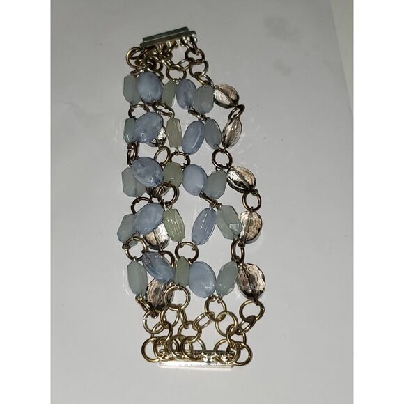 A Very Chunky Acrylic Beaded Chain Bracelet Blue Magnetic Evening Casual Boho - Picture 1 of 9
